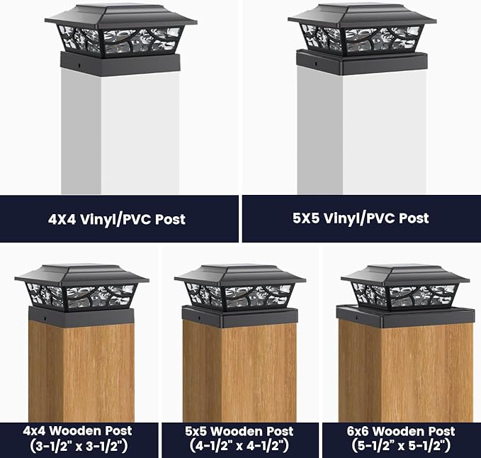 SIEDiNLAR Solar Post Lights Outdoor 4 Modes Deck Fence Post Cap Light for 4x4 5x5 6x6 Vinyl Wooden Posts Patio Garden Decor, Warm White & Cool White Dynamic Lighting Black (6 Pack)