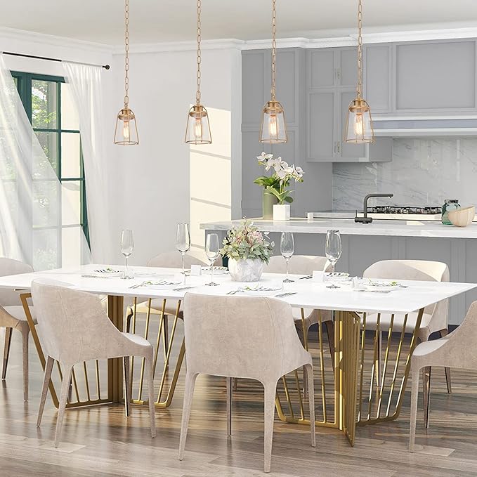 KSANA Gold Pendant Lighting, Mini Modern Hanging Light Fixture with Seeded Glass Shade for Kitchen Island, Foyer, Hallway, Bedroom and Entryway