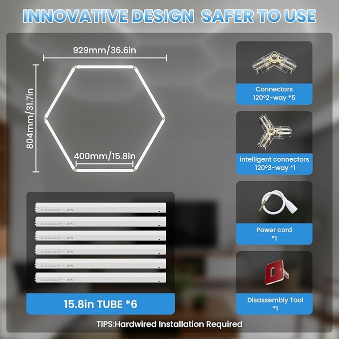 Hexagonal Garage Lights, Ultra-Bright Garage Ceiling LED Lights, 1-Pack 6500K, Suitable for Gyms, Basements, Warehouses, Auto Detailing Shops, Showrooms