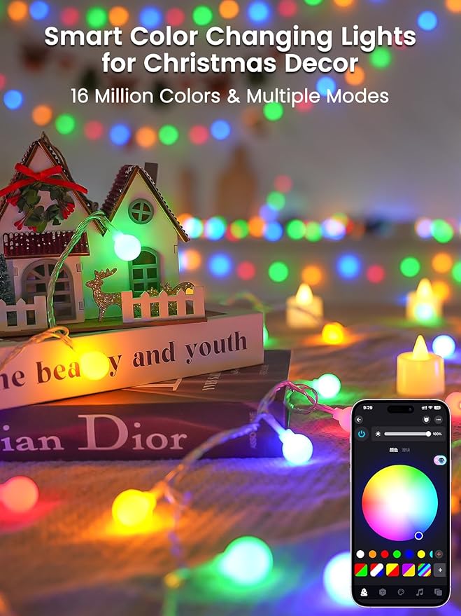 46ft Smart Color Changing Red White and Blue String Lights Outdoor Indoor | 100LED 4th of July Decorations App Control with Remote, Globe Patriotic American Flag Lights for Independence Memorial Day