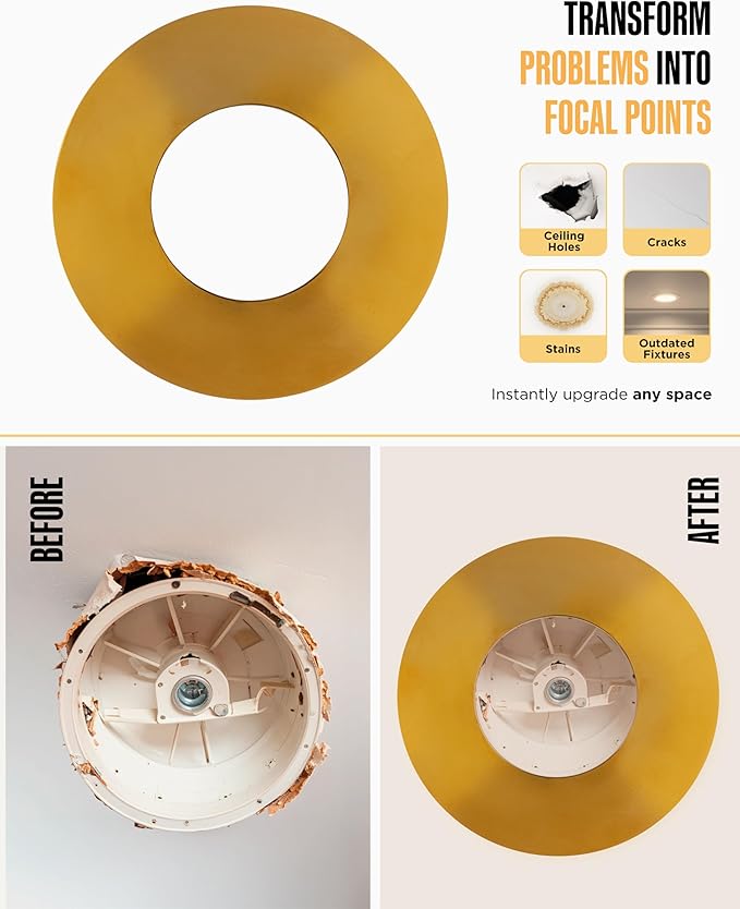 The Can Converter Ceiling Medallion for Recessed Can Light – Home Improvement Decorative Steel Flat Goof Ring & Cover Plate for 5" & 6" Cans, Small Ceiling Medallion for Chandeliers, Polished Gold