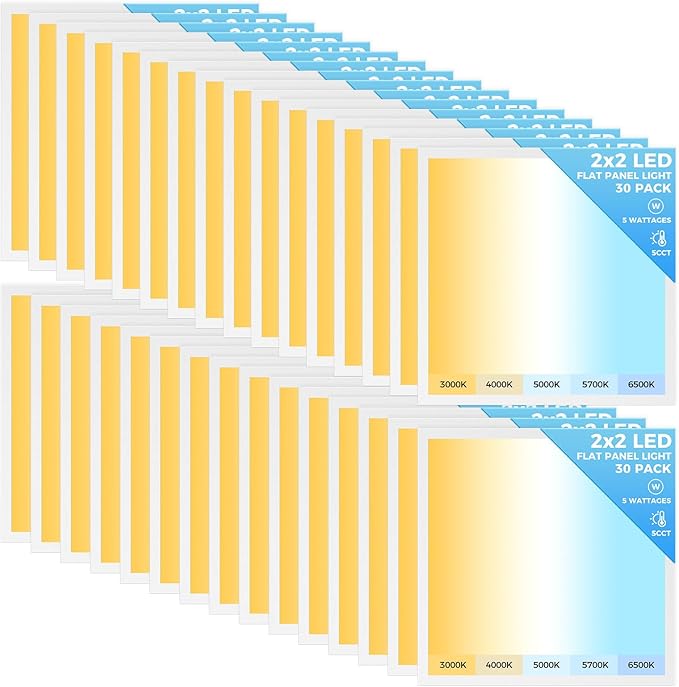 AIKVSXER 30 Pack 2x2 LED Flat Panel Light, Recessed Drop Ceiling Light Kitchen Lighting Fixtures,Bright 6500LM,0-10V Dimmable,Switchable 3000K/4000K/5000K/5700K/6500K, 30W/35W/40W/45W/50W