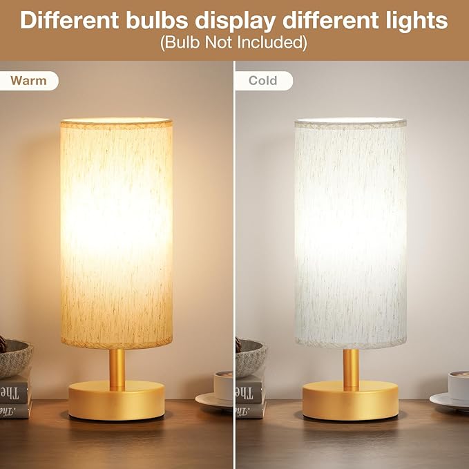 PartageiZ Small Table Lamp for Bedroom Set of 2 - Bedside Lamps for Night Stands, Minimalist Nightstand Light Lamp for Reading Room, Kids Room, Living Room（Gold）