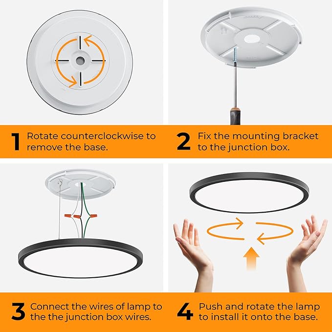 Matane 6Pack 12 inch LED Flush Mount Ceiling Light, 24W Ceiling Light Fixture 3000K/4000K/5000K Selectable, Low Profile Ceiling Lights for Bedroom, Living Room, Laundry, Black