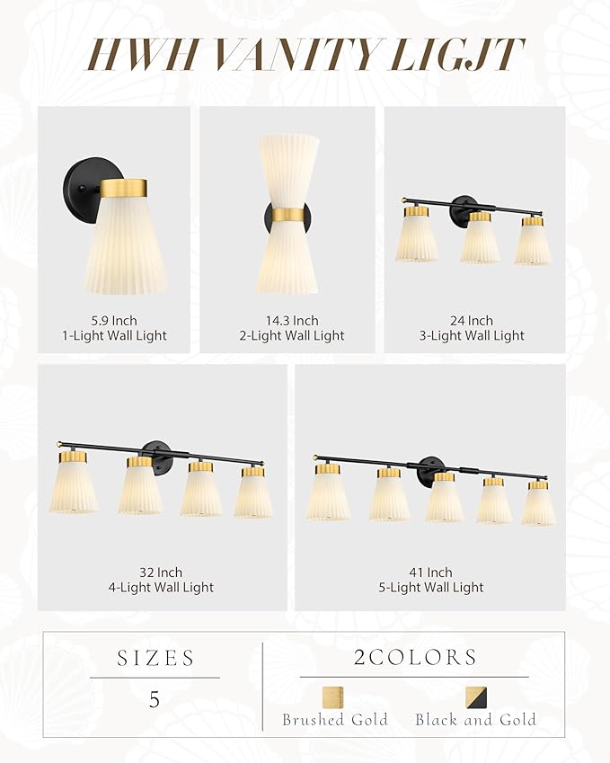 1-Light Bathroom Wall Sconce, HWH Black and Gold Wall Sconce with Frosted Milk White Striped Glass, Modern Bathroom Light Fixture for Bathroom Bedroom, 5HZG97B BK+BG