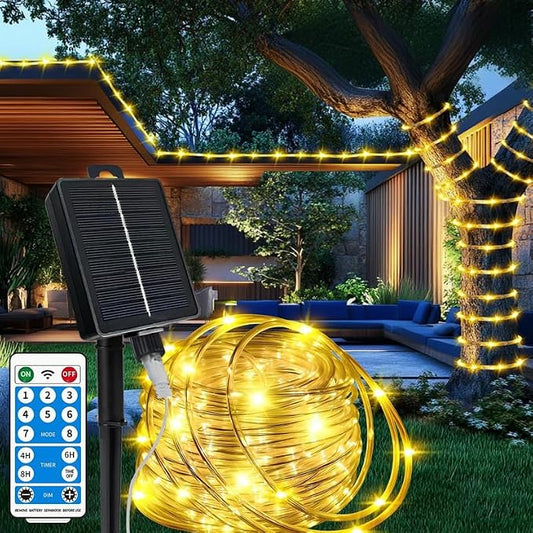 LairtPOW Solar Rope Lights with Remote for Tree Decor,72FT 200LEDs Outdoor Solar Strip Lights for Patio,IP67 Waterproof, USB Charging, Timing & 8 Modes Outdoor Fairy Light for Garden(Warm White)