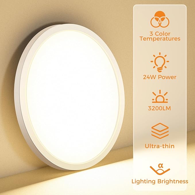 slochi 6 Pack 12Inch Flush Mount Ceiling Light Fixtures -3000K-4000K-6500K Flat Led Lights for Room Ceiling,Ultra Thin Round White Ceiling Lights for Living Room,Bedroom,Kitchen,Bathroom