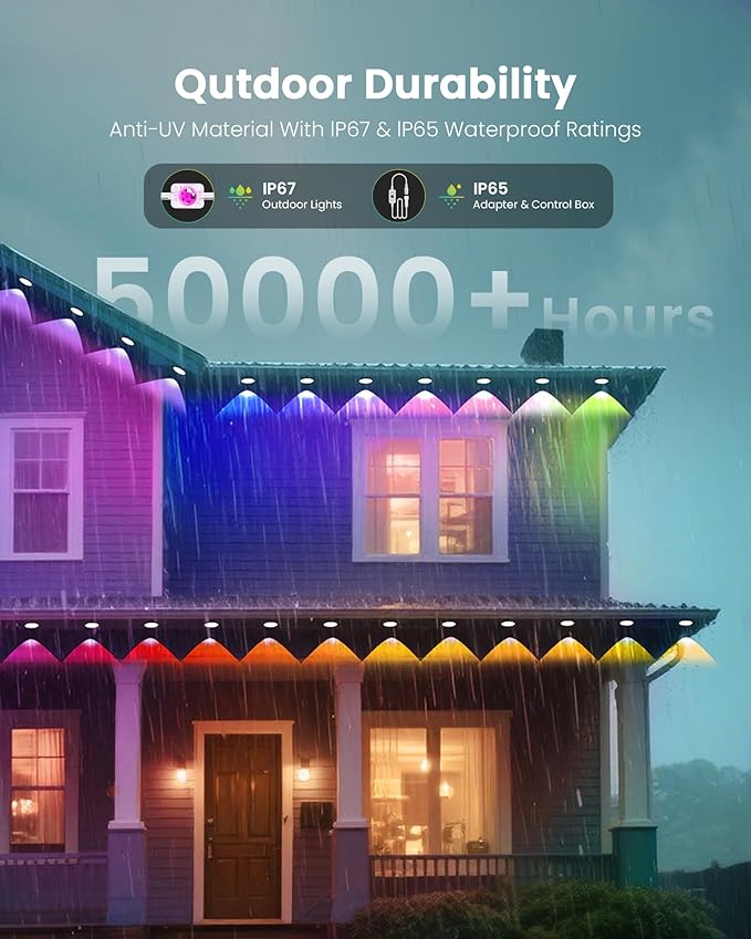 KISUFU 100FT Permanent Outdoor Lights for House, 24V Smart Outside Lights with 221 Modes, App & Remote Control, IP68 Waterproof, Year-Round Roof & Eaves Lighting for Valentine, Holidays (100FT)