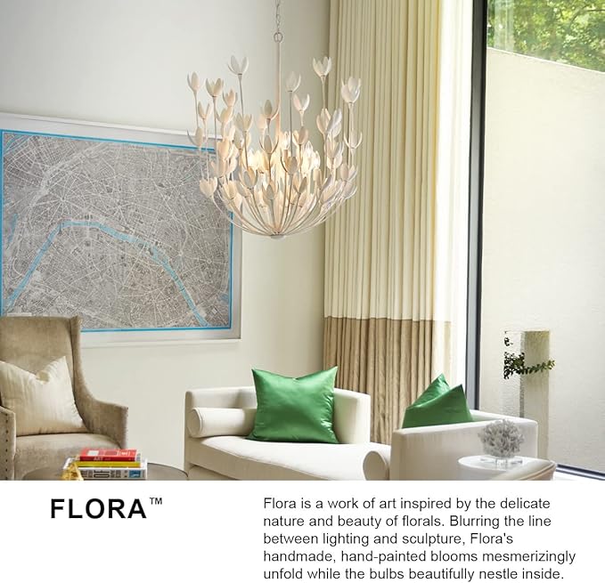 Hinkley Flora Large Convertible Semi-Flush Mount Ceiling Light, from the Lisa McDennon Collection, Handmade, Hand-Painted, Bulbs Nestled Inside Flowers, Converts to Pendant, in Burnished Gold