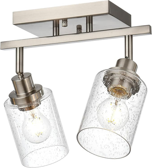 2-Light Wall Sconce Spotlight with Seeded Glass Shade, Modern Brushed Nickel Ceiling Track Lighting for Hallway Bathroom