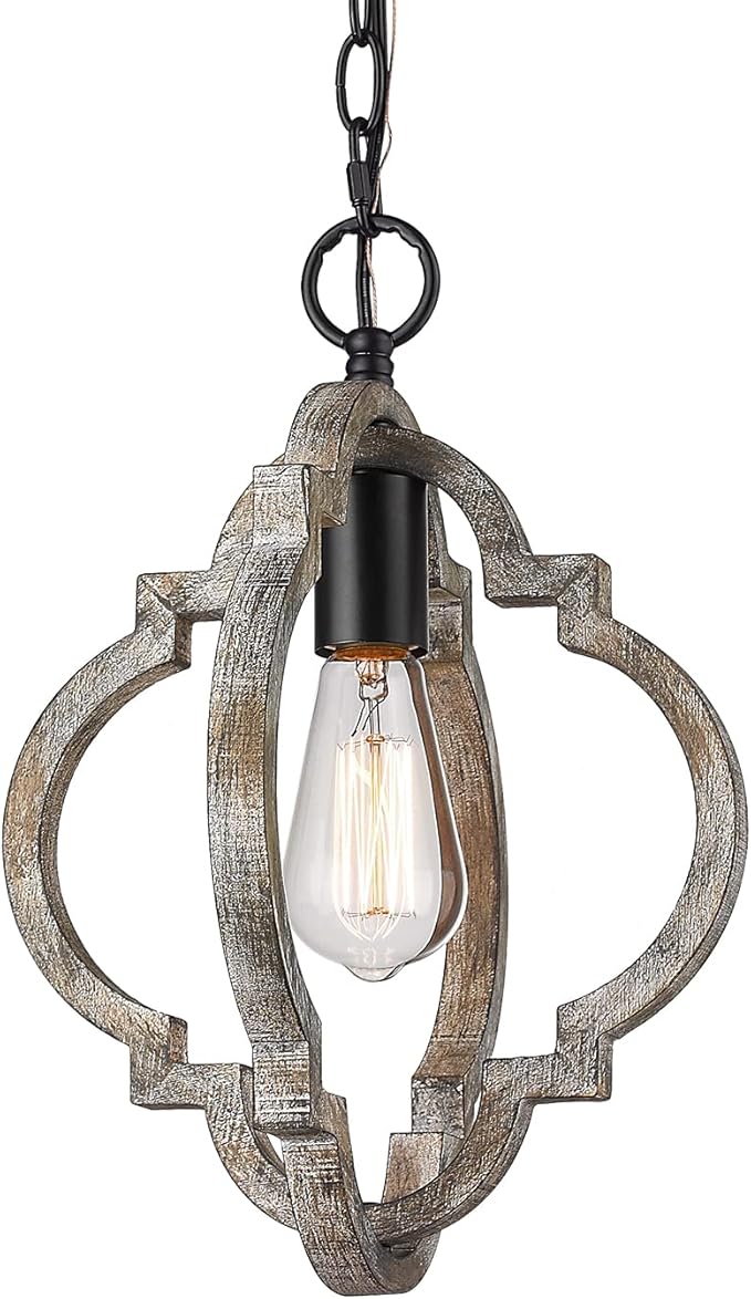 Farmhouse Pendant Lights, Wood Dining Room Light Fixtures, Adjustable Height Hanging Pendant Lights for Kitchen Island, Foyer, Entryway