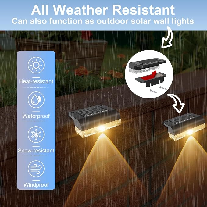 AGOTD Solar Fence Lights Outdoor, 16 Pack Fence Light Solar Powered, Deck Lights Waterproof Led for Garden, Backyard, Patio, Pathway, Railing, Pool, Stairs, Step, Warm White