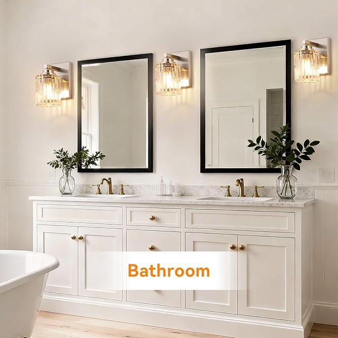 TALOYA 4 Inch Bathroom Light Fixtures,Modern,Set of 2 Light Brushed Nickel Vanity Lights with Wide Vertical Ribbed Thickened Glass Shade for Mirror Makeup Room Hallway（Bulbs Not Included）