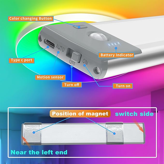 LEPOTEC 1 Pcs RGB LED Wall Lights,Wall Sconces Lamp with App Remote Control,Gaming Light Bar,Under Cabinet Lighting with Music Sync,Rechargeable Battery Operated Night Closet Light for Living Room