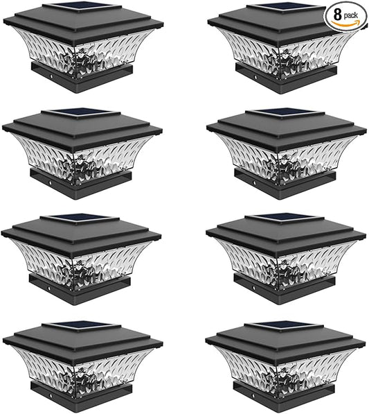 HUYIENO Solar Post Cap Lights Outdoor LED Lighting Deck Fence Cap Light Two Light Modes Warm White/Bright White Suitable for 4x4 Wooden Posts (Black, 8pk)