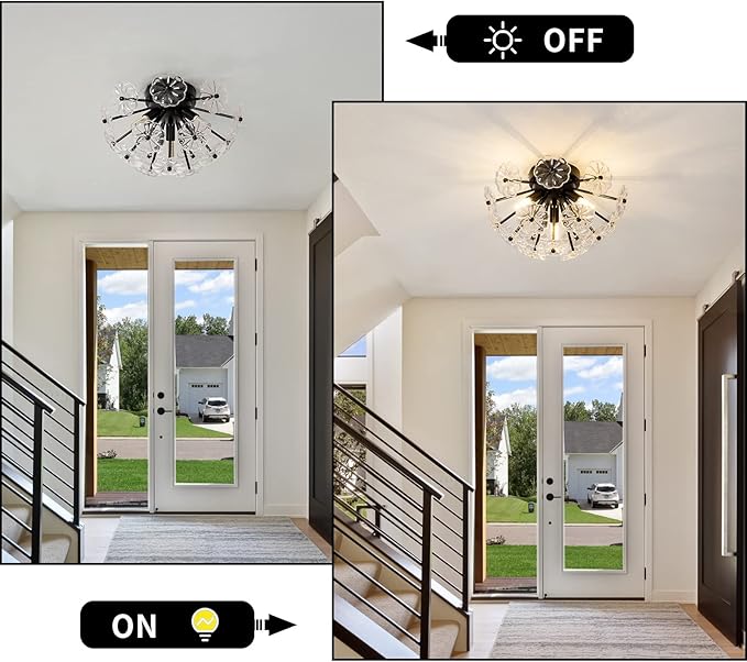 Semi Flush Mount Ceiling Light, Black Metal Flower Ceiling Light Fixtures, 3-Light Farmhouse Close to Ceiling Lamp Fixture for Bedroom Closet Kitchen Living Room Hallway(Dia 13.8")