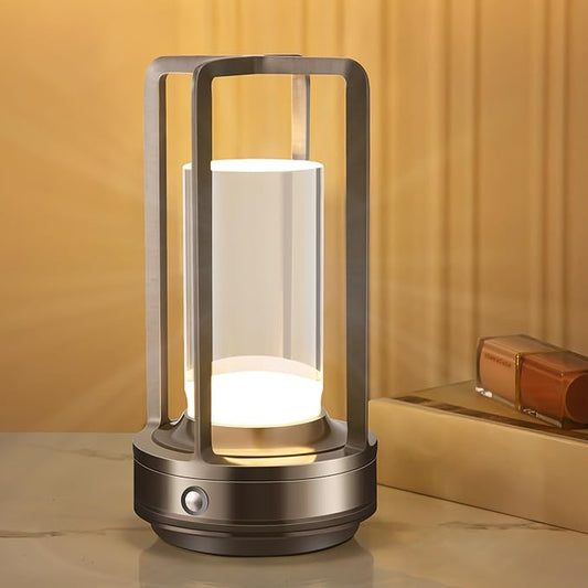 Anxingtools Portable Metal Table Lamp, Cordless Table Lamp, Rechargeable Battery Powered Portable LED Desk Lamp, 3 Color Stepless Dimming Touch, for Bedroom Restaurant Home Outdoor (Grey)