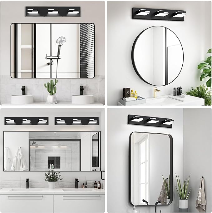 LED Modern Bathroom Vanity Light Fixtures 3-Light 22-inch 5CCT Dimmable Matte Black Vanity Lights for Bathroom Lighting Fixtures Over Mirror, with 360° Rotatable Acrylic Heads