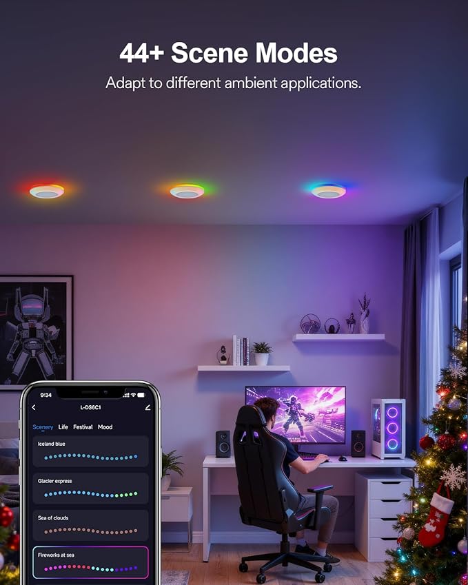 Lumary 5/6 inch Smart RGBAI Led Disk Light Pro, Color Changing WiFi Smart Recessed Lighting with Night Light, Flexible Install Flush Mount Ceiling Light, Work with Alexa/Google Assistant, 1 Pack