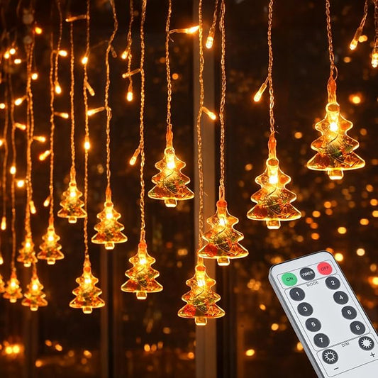 Curtain String Light Christmas Decoration Icicle Lights 8 Modes dimmable,108 LEDs 4M Christmas and Halloween String Lights for Home,Office,Party,bar,Holiday,Party (Warm White)