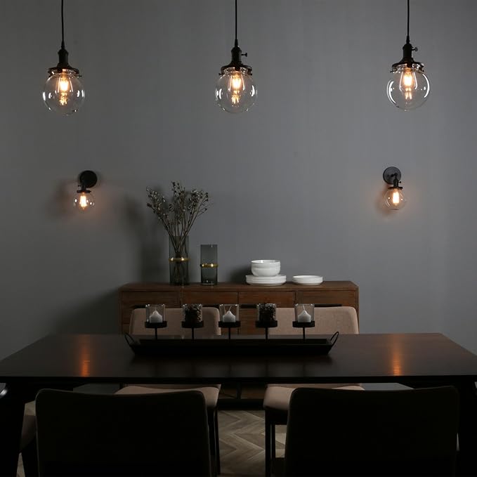 Phansthy Black Bathroom Light Fixture Single Industrial Wall Sconce with 5.9 Inches Globe Lampshade