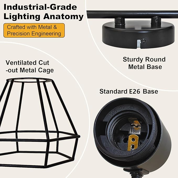 HiBay 2-Light Track Lighting Black, Rotatable Directional Ceiling Light Fixtures, Farmhouse Geometric Metal Cage Industrial Spotlight for Kitchen, Bedroom, Hallway, E26 Base (Bulbs Not Included)