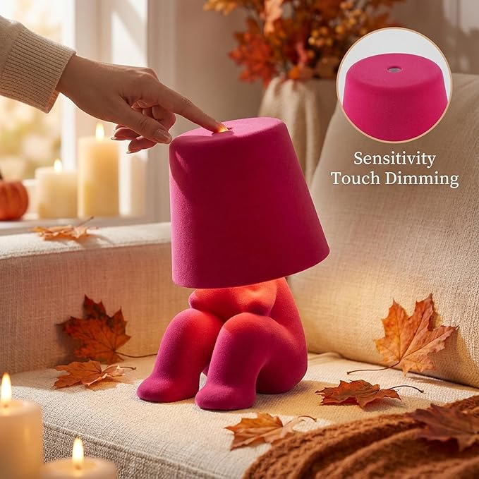 Bedside Touch Control Table Lamp, Golden Decor Thinker Statue LED Table Lamp with USB Port, 3 Way Dimmable Modern Night Light Nightstand Lamp for Home Living Room Office Shelf Decor (Pink-H)