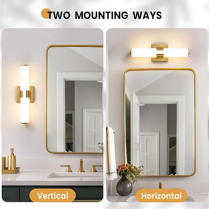 AIJIASI Gold Bathroom Light Fixtures - 16 Inch Modern Vanity Light 15W 5CCT Dimmable LED Bathroom Sconce with Acrylic Shade, Indoor Vanity Lighting Fixtures Over Mirror
