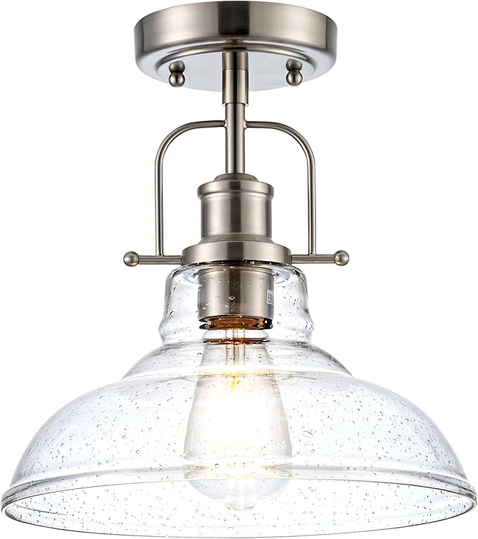 Zlepmlla Modern Flush Mount Ceiling Light Fixture, < Bulb NOT Included> Brushed Nickel Finished with Clear Glass Shade, Farmhouse Light Fixture for Kitchen Island Entryway Porch Foyer Dining Room