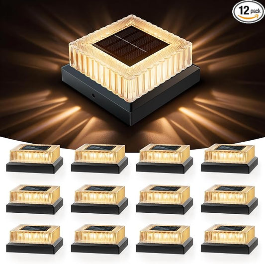 APONUO Solar Post Cap Lights, 12-Pack IP65 Waterproof for 4x4 Posts, 20 Lumens Deck Post Lights Solar Powered Outdoor – Perfect for Fence, Patio, Garden,Decor, Black
