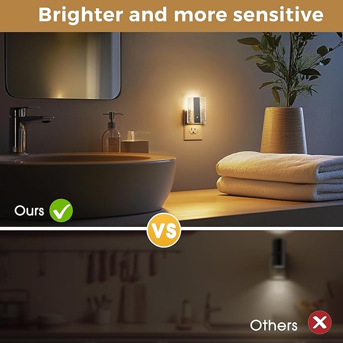 L LOHAS LED Night Lights Plug Into Wall, 2 Pack Night Light with Dusk-to-Dawn Sensor, Dimmable Decorative LED Nightlights, 0-100LM 3000K Adjustable Brightness for Bathroom, Hallway, Bedroom,Stairway