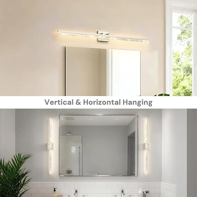L LOHAS LED 48-Inch Bathroom Vanity Light Bar Over Mirror, Nickel Modern Bathroom Light Fixtures with Marble Acrylic Shade, 3CCT Adjustable LED Vanity Lights for Living Room Wall