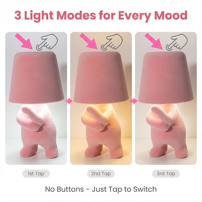 Bedside Touch Control Table Lamp, Golden Decor Thinker Statue LED Table Lamp with USB Port, 3 Way Dimmable Modern Night Light Nightstand Lamp for Home Living Room Office Shelf Decor (Pink-A)