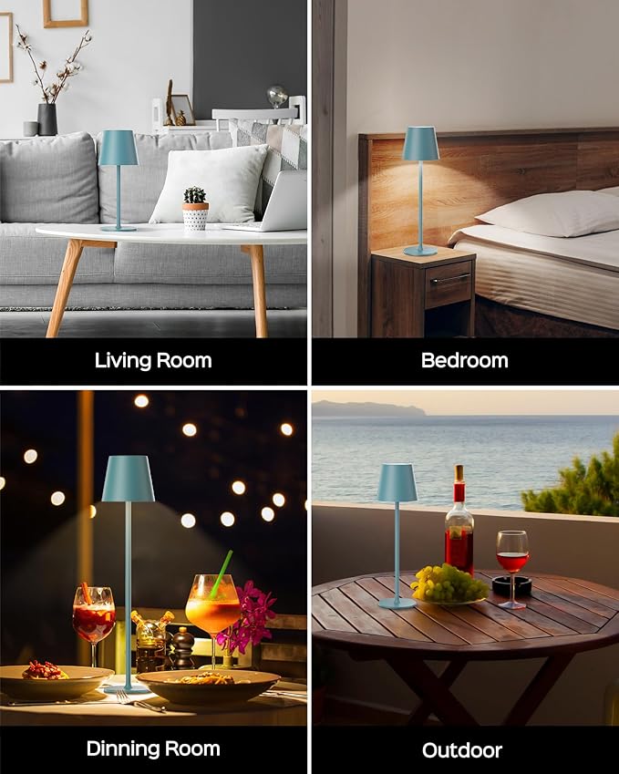JACKYLED Cordless Table Lamps Rechargeable, 3 Adjustable Height, 5000mAh Battery Operated, 3 Colors Smooth Dimming, Portable LED Waterproof Table Lamp for Kitchen, Bedroom, Outdoor (2 Pack-Lake Blue)