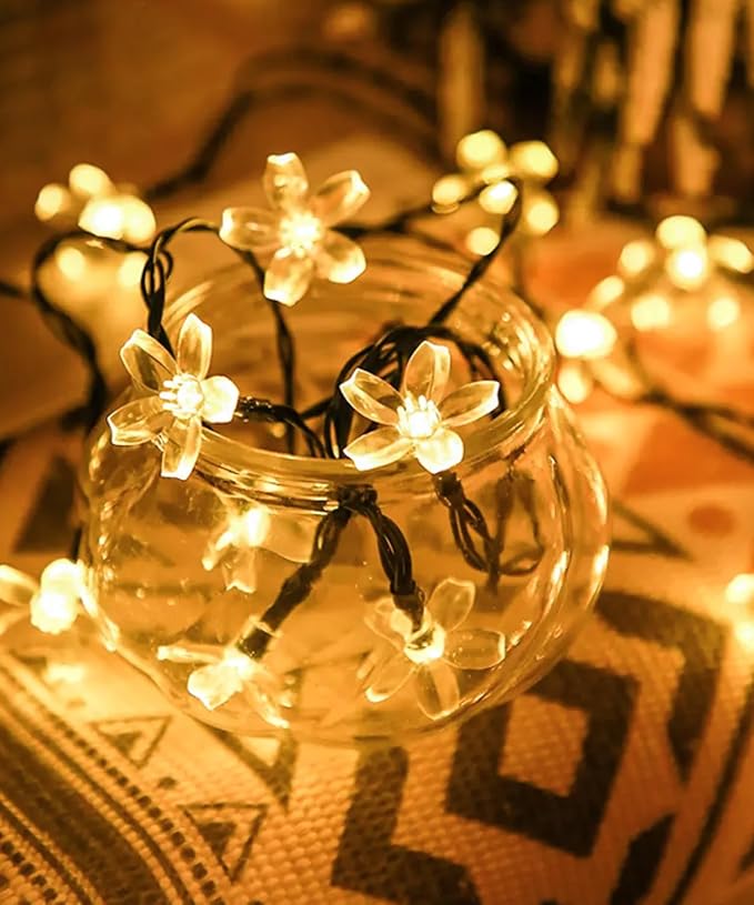 USB Plug in 33ft 100 LED Fairy Flower Lights Strin Indoor Outdoor Decor | Warm White Decorative Floral Lamp Indoor Outdoor Decorations For Bedroom, Christmas, Valientine'S Day, Easter Or Birthday