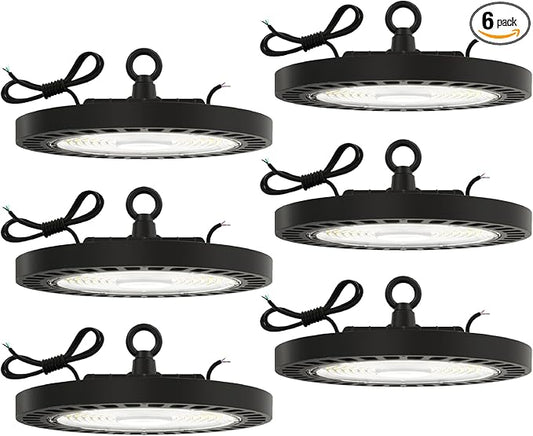 Sunco 6 Pack UFO LED High Bay Light, Lighting for Warehouse, 6000K Daylight Deluxe, 150W, 21000 LM, 100-277V, Dimmable 0-10V, IP65 Waterproof, Super Bright, UL