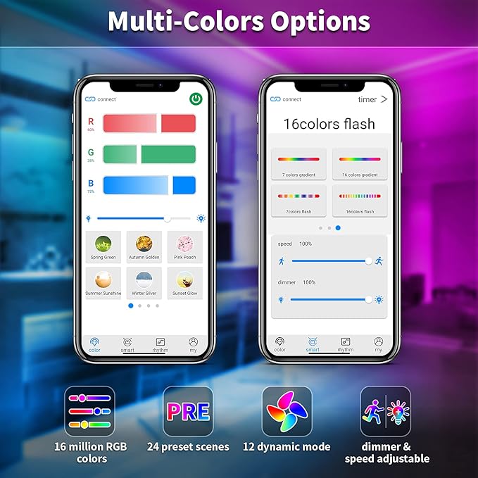 BASON LIGHTING TV LED Backlight，LED Light for TV with Remote Control, 4096 DIY Colors Led Strip Lights for 60-70 Inch TV, Gaming and Home Decor, Bluetooth App Control, Music Sync, USB Powered.
