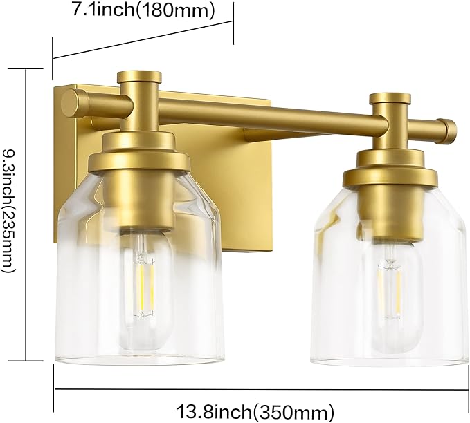 SOLFART Golden 2 Lights Vanity Light Fixture for Bathroom Lighting Fixtures Over Mirror Vintage Wall Light