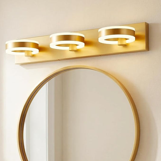LED Bathroom Light Fixtures, 24inch Gold Vanity Lights, Modern 3 Light Acrylic Wall Sconces, 350° Rotatable Wall Lighting Fixture Over Mirror