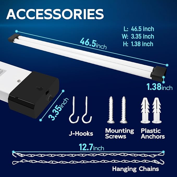 hykolity 4 Pack 4FT Linkable LED Shop Light for Garage, 6500lm, 4FT 60W Utility Light Fixture, 5000K Daylight LED Workbench Light with Plug, Hanging or Surface Mount, Black - ETL