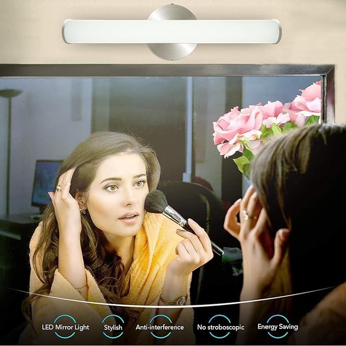 OOWOLF LED Vanity Light, 12W 17.3in Bathroom Vanity Lamp 1200LM Bathroom Lighting Fixture Wall Lamp Make-up Mirror Front Light, 4000K Natural White