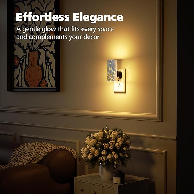 LED Night Lights Plug into Wall, 2-Pack 3000K Bright Plug in Nightlights, Dusk-to-Dawn, Dimmable 0-100LM, Auto-On/Off, Home Decor for Bedroom, Bathroom, Hallway, Kitchen, White Butterfly