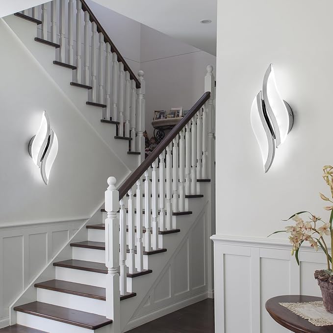 CANEOE Modern LED Wall Sconce 6000K Chrome Indoor Wall Light Fixtures Acrylic Wall Sconce Lighting for Living Room Bedroom Bedside Bathroom Hallway Stairway Wall Lamp (Chrome, 1 Pack, 6000K)