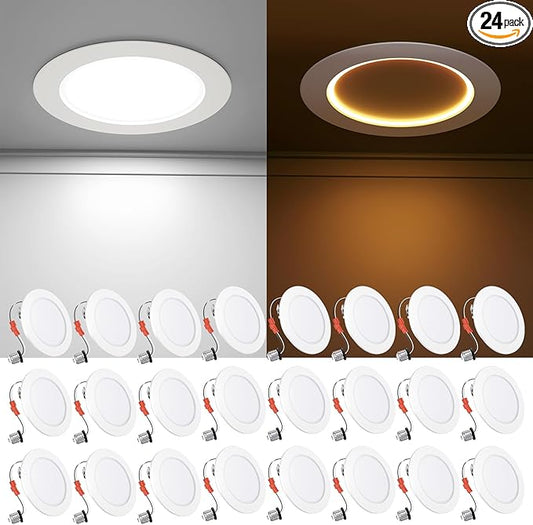 Ensenior 24 Pack 4 Inch 5CCT LED Can Lights with Night Light, Retrofit Led Recessed Lighting, Dimmable, 7W 120V, 700LM, IC Rated - FCC