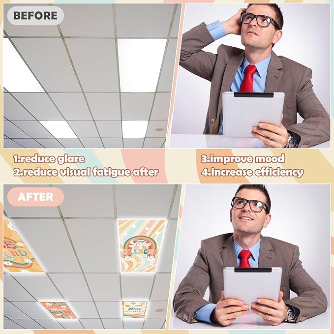 8Pcs Fluorescent Light Covers for Classroom Ceiling Lights,4 x 2 Feet Inspirational Sayings Magnetic Light Cover for Office Hospitals Home Drop Ceiling Windows Decorations (Groovy)