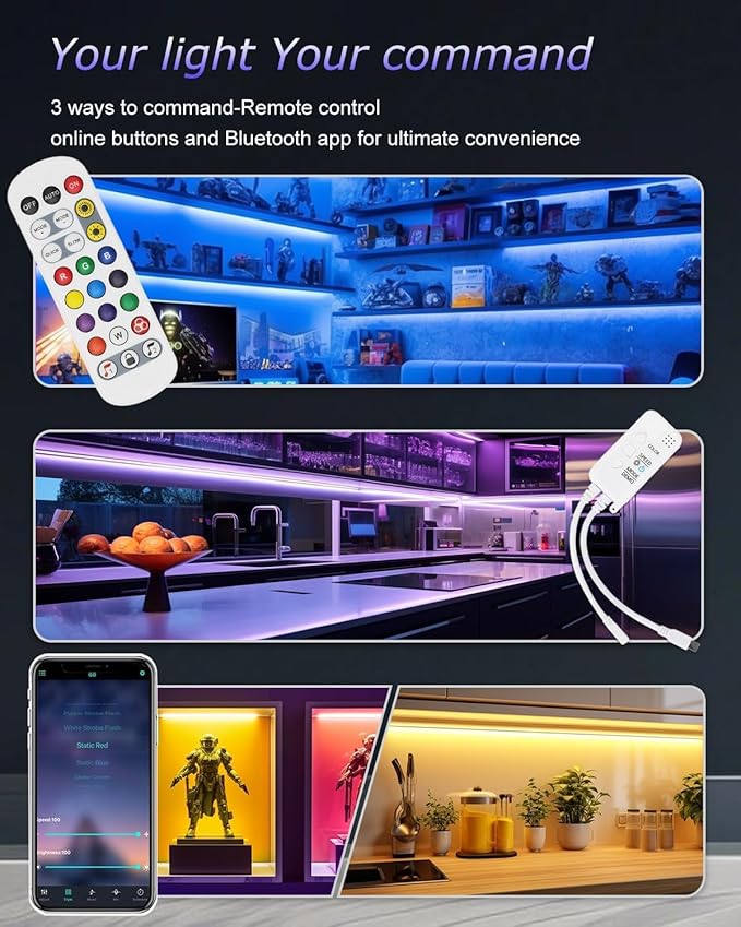 Cefrank Color Cabinet Lighting, 4pcs 12" Linkable RGB LED Light Bar Kit for Display Cabinet, Smart App & Remote Control, Music Sync, Scene Modes, Multi-Colors