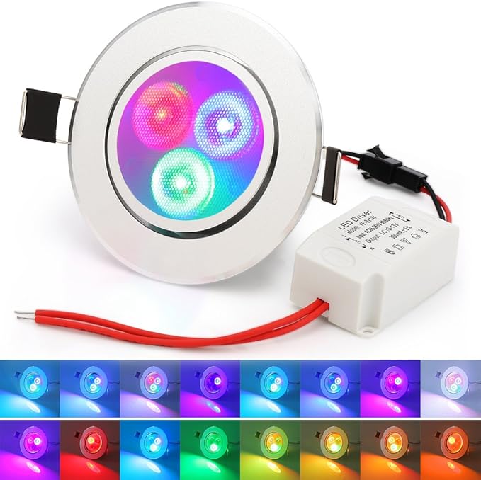 Esbaybulbs 5 Pack LED Color Changing Recessed Lighting 3W RGB Downlight Retrofit Fixture 3 inch Gimbal Recessed Lighting 16 Color Changing Ceiling Light