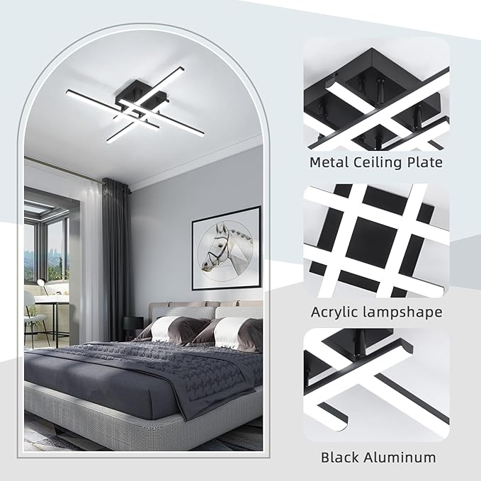 CANEOE Modern Ceiling Light Fixture Sputnik Dimmable Ceiling Light with Remote Control Black Flush Mount Chandelier Ceiling Lamp for Bedroom Living Room Kitchen
