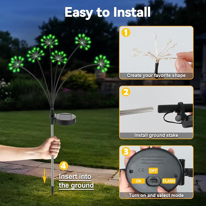 Solar Garden Lights Outdoor, Upgraded Solar Swaying Starburst Light Waterproof with 2 Modes, Solar Fairy Firework Lights for Yard Patio Pathway Flowerbed Balcony Garden Decoration (Green, 4 Pack)