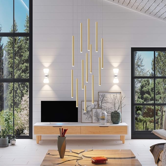 CANALIS 13 Mini Pendant Lighting Brass - LED Hanging Light Fixture for Kitchen Island, Bar, Foyer - Cluster Pendants - Dimmable, Adjustable Wire, Lamp Bulb Included